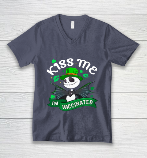Kiss Me I'm Vaccinated Patrick's Day Jack Skellington V-Neck T-Shirt 7