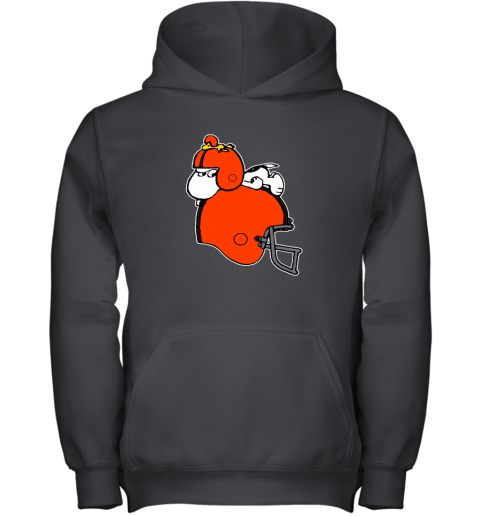 Snoopy And Woodstock Resting On Cleveland Browns Helmet Youth Hoodie
