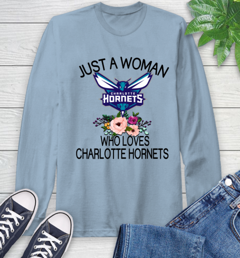 NBA Just A Woman Who Loves Charlotte Hornets Basketball Sports Long Sleeve T-Shirt 6