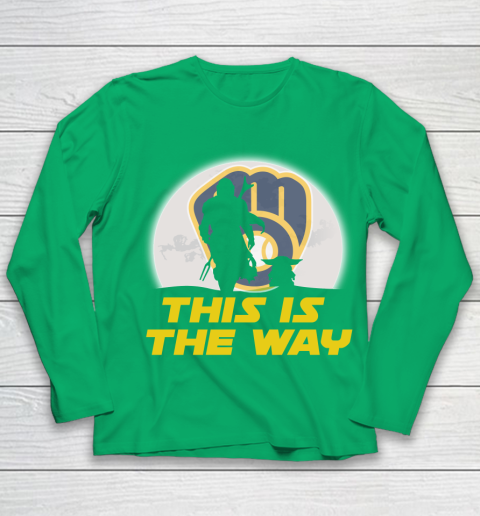 Milwaukee Brewers MLB Baseball Star Wars Yoda And Mandalorian This Is The Way Youth Long Sleeve 4