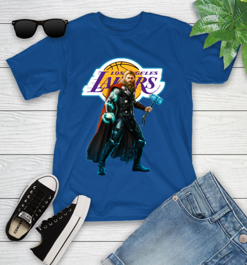 NBA Thor Avengers Endgame Basketball Los Angeles Lakers Youth T-Shirt 9