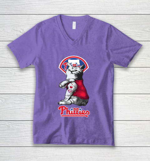 MLB Baseball My Cat Loves Philadelphia Phillies V-Neck T-Shirt 8