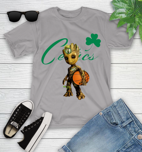 Boston Celtics NBA Basketball Groot Marvel Guardians Of The Galaxy Youth T-Shirt 4