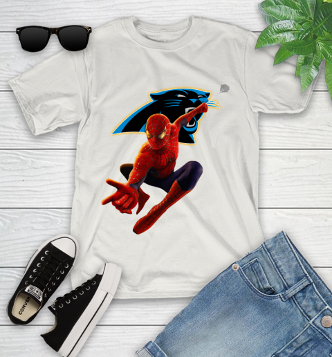 NFL Spider Man Avengers Endgame Football Carolina Panthers Youth T-Shirt 12