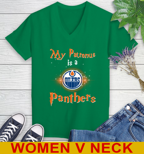 NHL Hockey Harry Potter My Patronus Is A Edmonton Oilers Women's V-Neck T-Shirt 5