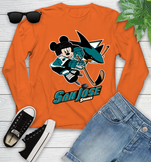 NHL San Jose Sharks Mickey Mouse Disney Hockey T Shirt Youth Long Sleeve 4