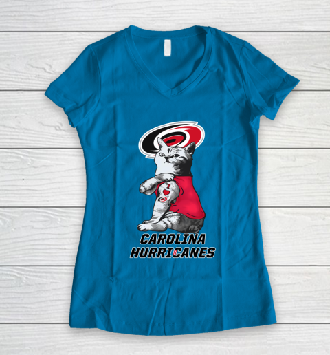NHL My Cat Loves Carolina Hurricanes Hockey Women's V-Neck T-Shirt 5