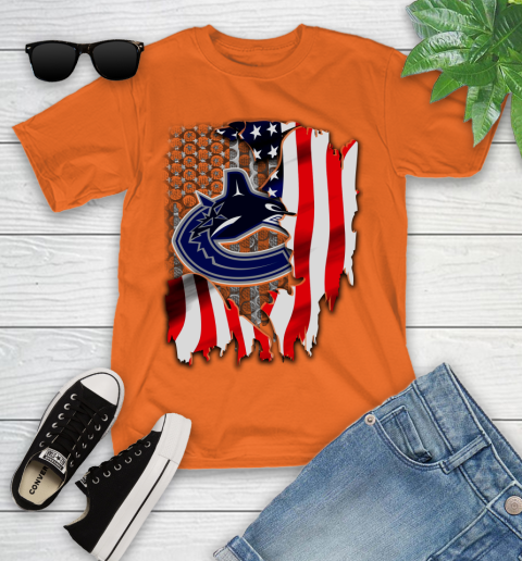 Vancouver Canucks NHL Hockey American Flag Youth T-Shirt 9