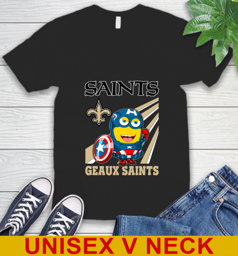 NFL Football New Orleans Saints Captain America Marvel Avengers Minion Shirt V-Neck T-Shirt