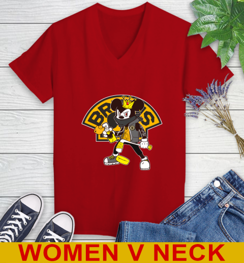 Boston Bruins NHL Hockey Mickey Peace Sign Sports Women's V-Neck T-Shirt 13 Boston Bruins NHL Hockey Mickey Peace Sign Sports Women's V-Neck T-Shirt - Image 13