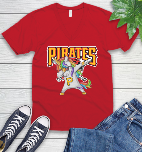 Pittsburgh Pirates MLB Baseball Funny Unicorn Dabbing Sports V-Neck T-Shirt 7