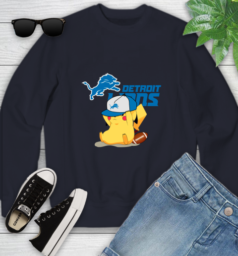 NFL Pikachu Football Sports Detroit Lions Youth Sweatshirt 3