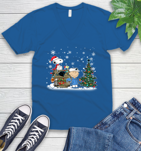 NFL Carolina Panthers Snoopy Charlie Brown Christmas Football Super Bowl Sports V-Neck T-Shirt 5