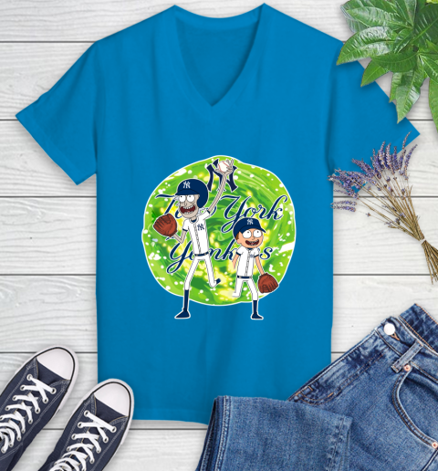 MLB New York Yankees Rick And Morty Baseball Sports Women's V-Neck T-Shirt 7