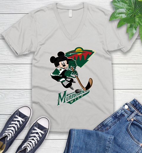 NHL Minnesota Wild Mickey Mouse Disney Hockey T Shirt V-Neck T-Shirt