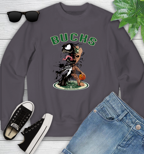 NBA Milwaukee Bucks Basketball Venom Groot Guardians Of The Galaxy Youth Sweatshirt 6