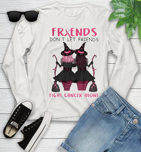 Friends dont let friends fight cancer alone breast cancer awareness witch Halloween Youth Long Sleeve
