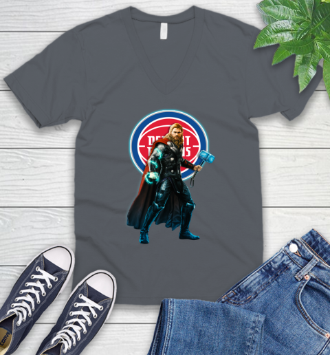 NBA Thor Avengers Endgame Basketball Detroit Pistons V-Neck T-Shirt 5