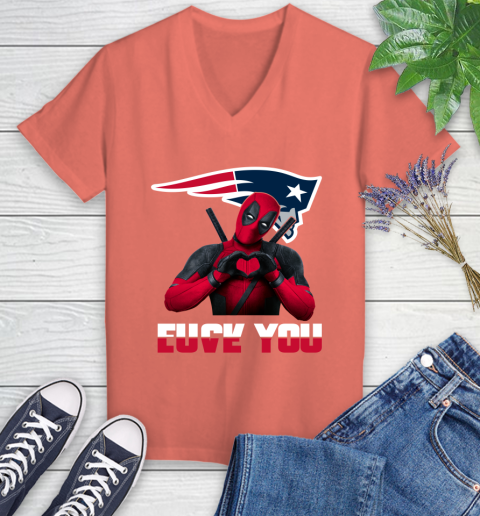 NHL New England Patriots Deadpool Love You Fuck You Football Sports Women's V-Neck T-Shirt 6
