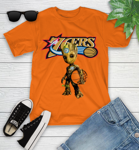 Philadelphia 76ers NBA Basketball Groot Marvel Guardians Of The Galaxy Youth T-Shirt 7