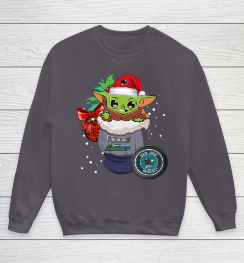San Jose Sharks Christmas Baby Yoda Star Wars Funny Happy NHL Youth Sweatshirt 6