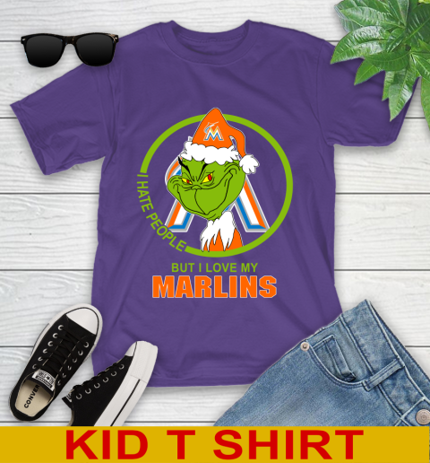 Miami Marlins MLB Christmas Grinch I Hate People But I Love My Favorite Baseball Team Youth T-Shirt 4