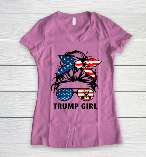 Trump Girl American Flag Glass Women's V-Neck T-Shirt 8