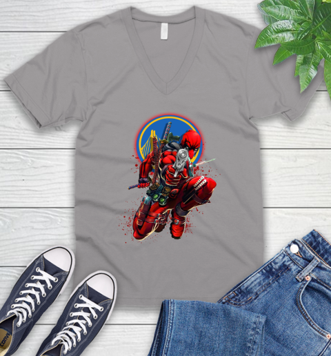 NBA Deadpool Marvel Comics Sports Basketball Golden State Warriors V-Neck T-Shirt 4