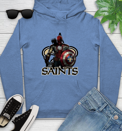 NFL Captain America Thor Spider Man Hawkeye Avengers Endgame Football New Orleans Saints Youth Hoodie 12