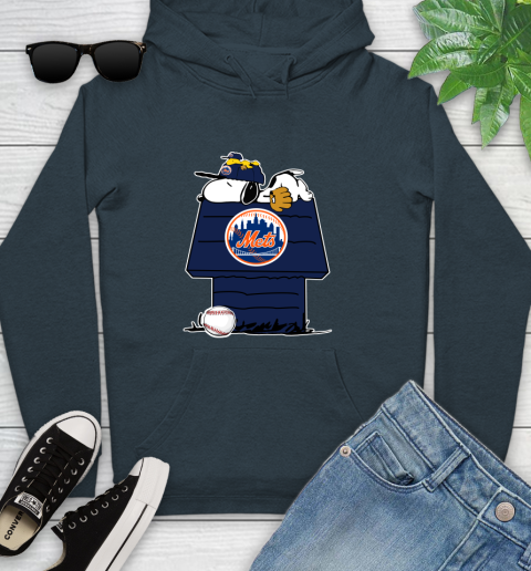 MLB New York Mets Snoopy Woodstock The Peanuts Movie Baseball T Shirt Youth Hoodie 8