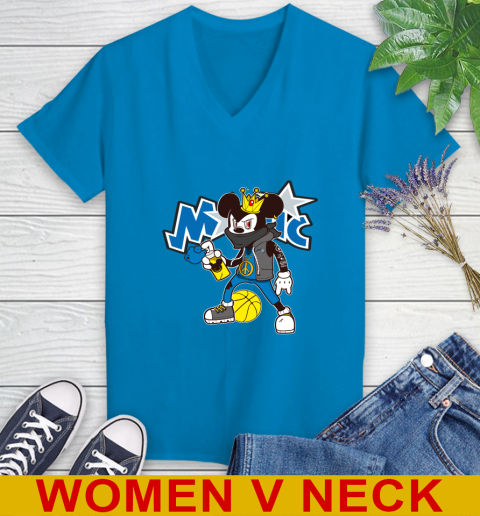 Orlando Magic NBA Basketball Mickey Peace Sign Sports Women's V-Neck T-Shirt 8