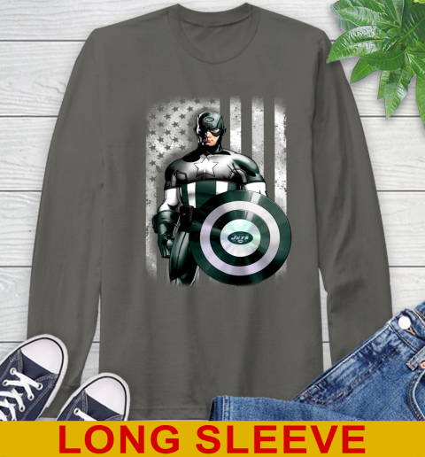 New York Jets NFL Football Captain America Marvel Avengers American Flag Shirt Long Sleeve T-Shirt 10