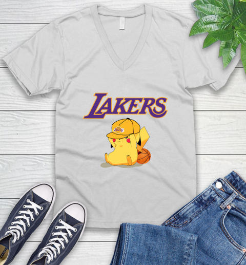 NBA Pikachu Basketball Sports Los Angeles Lakers V-Neck T-Shirt