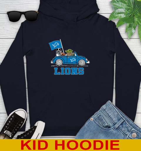 NFL Football Detroit Lions Darth Vader Baby Yoda Driving Star Wars Shirt Youth Hoodie 4
