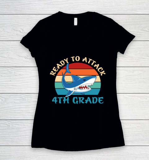 Back To School Shirt Ready to attack 4th grade Women's V-Neck T-Shirt
