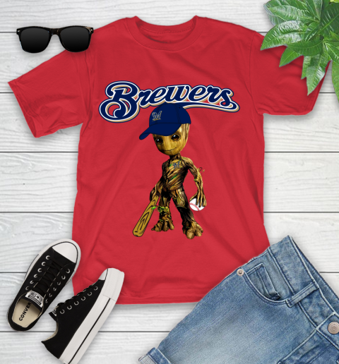 MLB Milwaukee Brewers Groot Guardians Of The Galaxy Baseball Youth T-Shirt 10