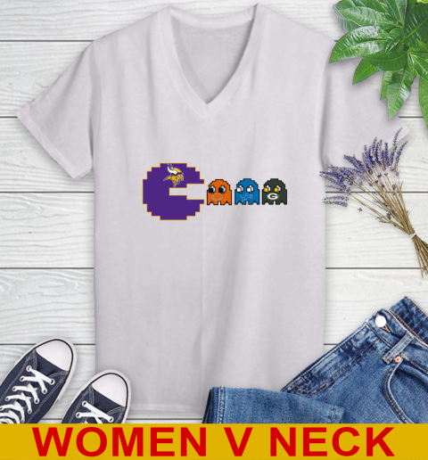 Minnesota Vikings NFL Football Pac Man Champion Women's V-Neck T-Shirt