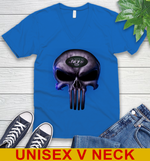 New York Jets NFL Football Punisher Skull Sports V-Neck T-Shirt 5