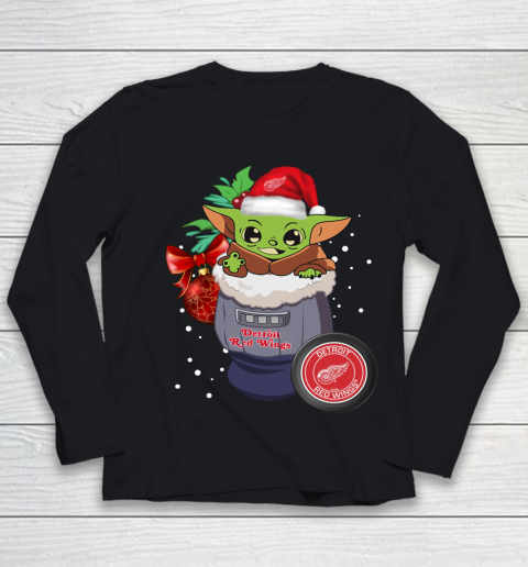 Detroit Red Wings Christmas Baby Yoda Star Wars Funny Happy NHL Youth Long Sleeve