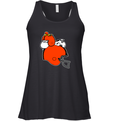 Snoopy And Woodstock Resting On Cleveland Browns Helmet Racerback Tank