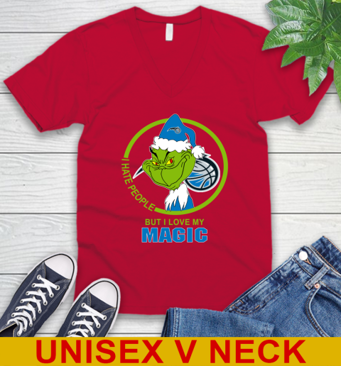 Orlando Magic NBA Christmas Grinch I Hate People But I Love My Favorite Basketball Team V-Neck T-Shirt 7