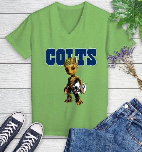 Indianapolis Colts NFL Football Groot Marvel Guardians Of The Galaxy Women's V-Neck T-Shirt 11