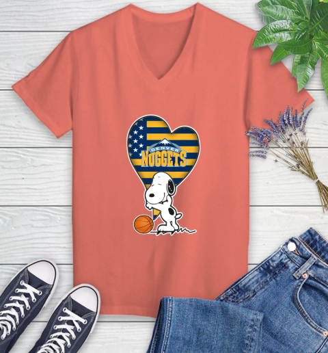 Denver Nuggets NBA Basketball The Peanuts Movie Adorable Snoopy Women's V-Neck T-Shirt 6