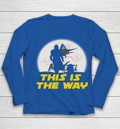 Miami Marlins MLB Baseball Star Wars Yoda And Mandalorian This Is The Way Youth Long Sleeve 7