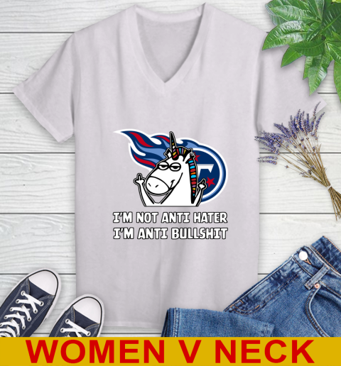 Tennessee Titans NFL Football Unicorn I'm Not Anti Hater I'm Anti Bullshit Women's V-Neck T-Shirt