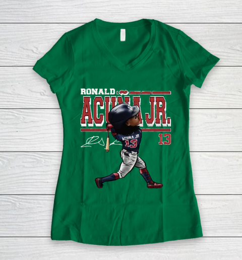 Ronald Acuna Jr Cartoon Women's V-Neck T-Shirt 3