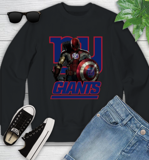 NFL Captain America Thor Spider Man Hawkeye Avengers Endgame Football New York Giants Youth Sweatshirt 2
