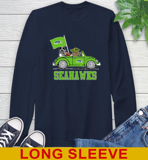NFL Football Seattle Seahawks Darth Vader Baby Yoda Driving Star Wars Shirt Long Sleeve T-Shirt 4