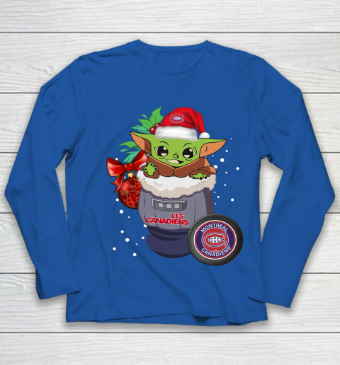 Montreal Canadiens Christmas Baby Yoda Star Wars Funny Happy NHL Youth Long Sleeve 9
