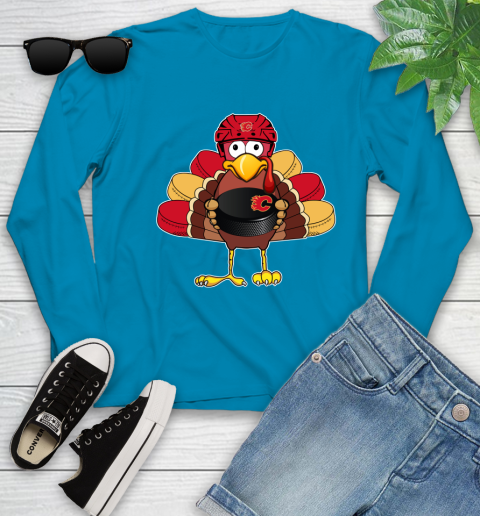 Calgary Flames Turkey Thanksgiving Day Youth Long Sleeve 7